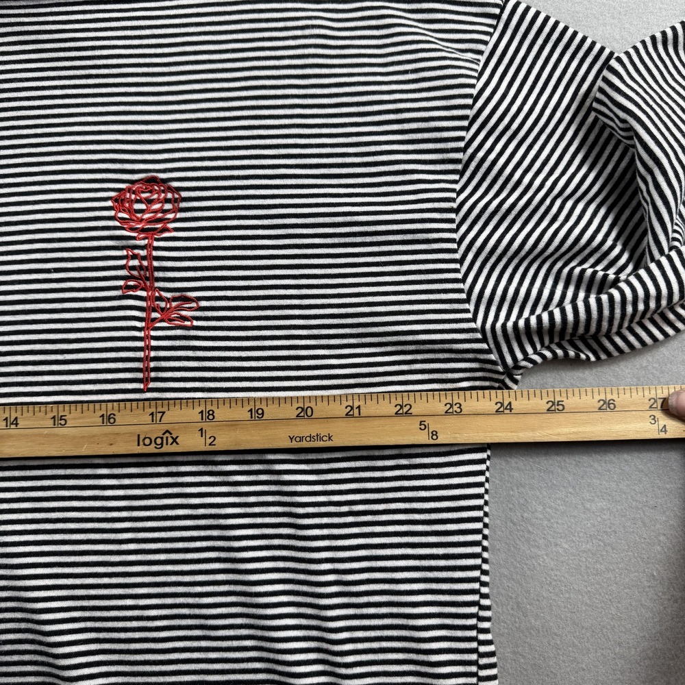 Forever 21 Shirt Mens Medium Black White Striped Long Sleeve Rose Graphic Tee - Picture 3 of 6